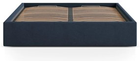 Tmavomodrá čalúnená dvojlôžková posteľ s úložným priestorom/bez čela s roštom 160x200 cm Susan – Micadoni