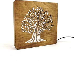 AMADEA Drevená lampička s motívom stromu, veľkosť 20 cm, s LED osvetlením s trafom na 12V