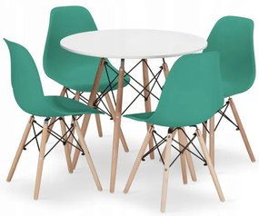 Jedálenský stôl TODI biely 80 cm so štyrmi stoličkami OSAKA zelené