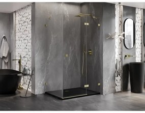 Mexen Lunar, pravostranný výklopný sprchový kút 85 x 70 cm, 8mm číre sklo, zlatý kartáčovaný - 834-085-070-55-00-P