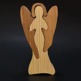 AMADEA Drevené puzzle anjel, masívne drevo dvoch druhov drevín, 15 cm