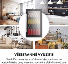 Klarstein Beersafe XXL Onyx, chladnička, energet. trieda E, 3 kovové police, panoramatické sklenené dvierka