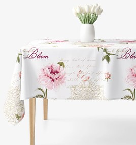 Goldea hranatý obrus 100% bavlnené plátno - pivonky s textami 140 x 220 cm