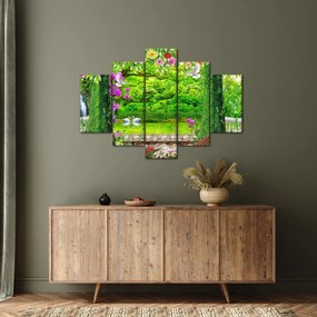 Obraz - Čarovná záhrada s labuťami (150x105 cm)