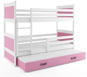 Poschodová posteľ s prístelkou RICO 3 - 190x80cm - Biely - Ružový
