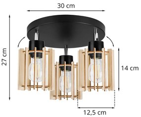 Stropné svietidlo TIMBER 7, 3x drevené tienidlo, OP