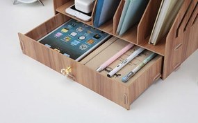 Drevený kancelársky organizér na dokumenty A4 so širokou zásuvkou svetlé drevo/dub DIY QS207