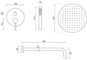REA-P8809 - Sprchová súprava s podomietkovou batériou LUNGO kartáčovaná meď