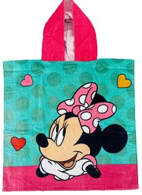 DETSKÝ BAVLNENÝ PONČO UTERÁK S KAPUCŇOU MINNIE 60X120 CM VZOROVANÝ