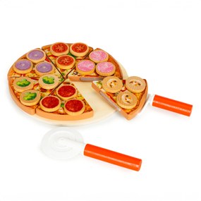 Detská drevená pizza na krájanie 27 dielov pre deti 3+ ECOTOYS – suchý zips