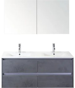 Kúpeľňový nábytkový set Dante 120 cm s keramickým dvojitým umývadlom a zrkadlovou skrinkou betón antracitovo sivá