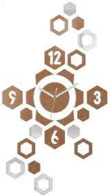 3D nalepovacie hodiny Hexagon medené