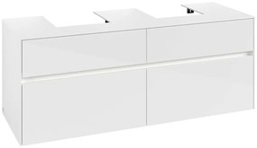 VILLEROY &amp; BOCH Collaro závesná skrinka pod dve umývadlá na dosku, 4 zásuvky, s LED osvetlením, 1400 x 500 x 548 mm, Glossy White, C103B0DH