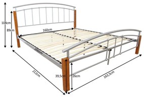 Tempo Kondela Manželská posteľ, drevo jelša/strieborný kov, 160x200, MIRELA
