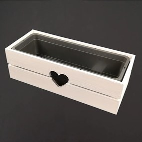 AMADEA Drevený obal na kvetináč so srdcom biely, 52x21,5x17cm Český výrobok