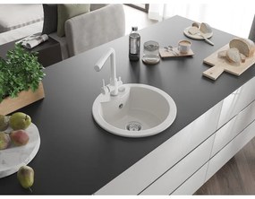Mexen Diego, 1-komorový granitový drez 488x488x167 mm, biela batéria Duero, biela, 6512-20-671600-20