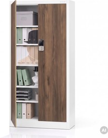 Kovová kancelárska skriňa so zámkom na kód biela, orech, 900x1850x400 mm: DANIEL Eco Design