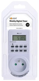 SOLIGHT Digitálny týždenný časový spínač 230V/16A, 1 zásuvka, biely