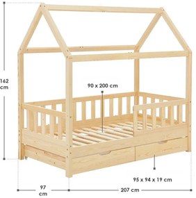InternetovaZahrada Detská posteľ Marli 90x200 cm s úložným priestorom - prírodná