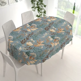 Biante Bavlnený oválny obrus Sandra SA-551 Jesenné vetvičky na sivomodrom 120x160 cm