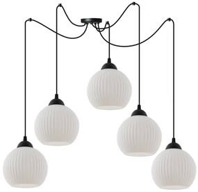 Závesné svietidlo Riffle Round Spider, 5x biele sklenené tienidlo, b