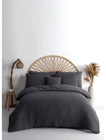 Antracitové obliečky na jednolôžko z bavlny Renforcé 140x200 cm Waffle Striped – Mila Home Luxury