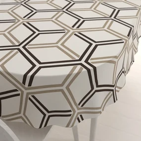 Biante Bavlnený oválny obrus Sandra SA-558 Hnedé hexagóny na krémovom 120x160 cm