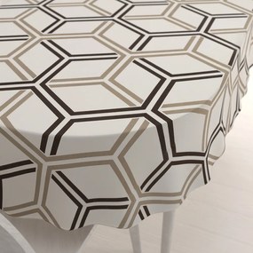 Biante Bavlnený oválny obrus Sandra SA-558 Hnedé hexagóny na krémovom 140x220 cm