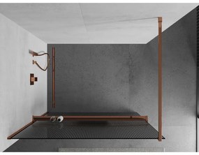 Mexen Kioto, sprchová zástena s poličkou a vešiakom na uteráky 130 x 200 cm, 8mm sklo s rebrovým vzorom, ružové zlato profil, 800-130-121-60-09