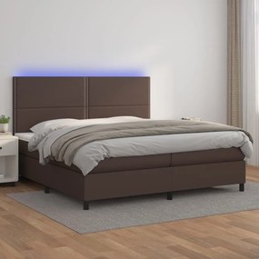 Boxspring posteľ s matracom a LED hnedá 200x200 cm umelá koža 3135906