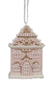 Ružová závesná vianočná ozdoba perníková chalúpka Gingerbread - 6*4*9 cm