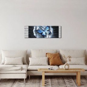 Obraz - Motýľ na stene (s hodinami) (90x30 cm)