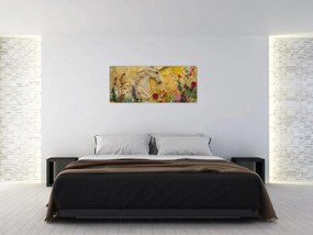 Obraz - Jednorožec s kvetinami (120x50 cm)