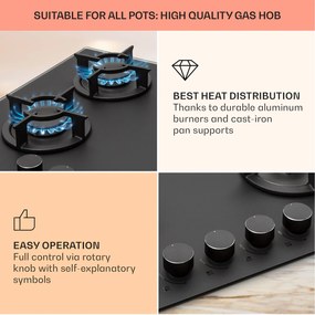 Klarstein Firetale, plynová varná doska, 4 hliníkové horáky, vrátane hadice a redukčného ventilu