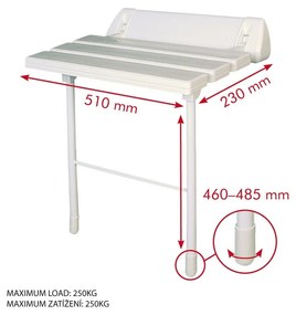 SAPHO A0020301 Handicap sklopné sedátko do sprchového kúta s podperou, biela