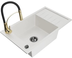 Mexen Elias, 1-komorový granitový drez 795x480x200 mm a drezová batéria Aster, biela, 6511-20-73450-57-B