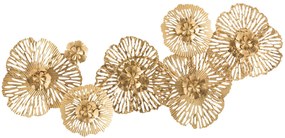 Zlatá nástenná kovová dekorácia kvety Callien - 76*5*36 cm