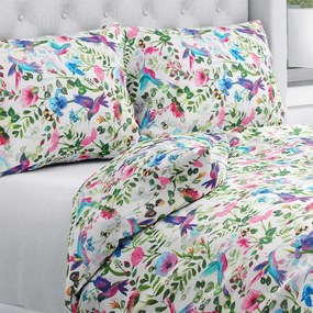 Biante Bavlnené posteľné obliečky Sandra SA-495 Dúhové kolibríky medzi kvetmi Predĺžené 140x220 a 70x90 cm