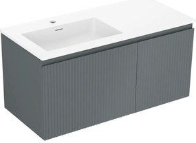 Mexen Rivel, kúpeľňová skrinka 100 cm s umývadlom Otis vľavo, 1S, 1D, drážkovaná, grafitová matná/biela matná, 91A23-10047-3-BBFF66-W18L01