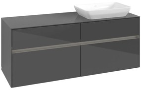 VILLEROY &amp; BOCH Collaro závesná skrinka pod umývadlo na dosku (umývadlo vpravo), 4 zásuvky, s LED osvetlením, 1400 x 500 x 548 mm, Glossy Grey, C118B0FP