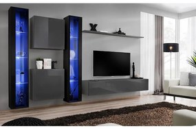 Obývacia stena Switch XVI Sklo +LED čierna/Grafit