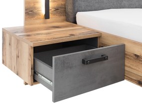 Sconto Posteľ s nočnými stolíkmi DENTON dub lodge/antracitová, 180x200 cm