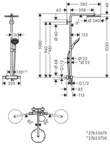 Hansgrohe Raindance Select S, Showerpipe 240 1jet PowderRain s termostatom, kartáčovaný bronz, HAN-27633140