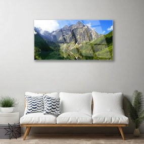 Skleneny obraz Tatry hory morské oko les 125x50 cm