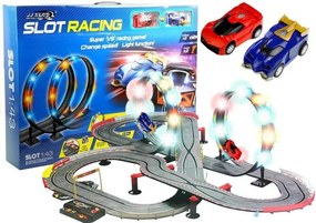 LEAN Toys Závodná dráha 2, autíčka Slot Cars v mierke 1:43, slučka s lampami