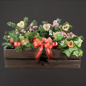 AMADEA Drevený vianočný kvetináč so stromčekom tmavý, vo vnútri s čiernou fóliou, 62x21,5x17cm, český výrobok