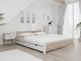 Posteľ IKAROS 180 x 200 cm, biela/dub sonoma Rošt: S lamelovým roštom, Matrac: Matrac DELUXE 10 cm