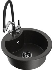 Mexen Diego, 1-komorový granitový drez 488x488x167 mm a drezová batéria Duo, čierna-zlatá metalíza, 6512-75-671701-07-B