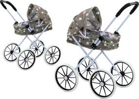 LEAN Toys Skladací kočík pre bábiky s veľkými kolesami, hviezdičky sivé