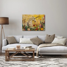 Obraz - Jednorožec s kvetinami (70x50 cm)